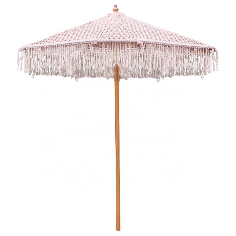 Outdoor Patio Garden Umbrella With Tilt Hollow Out Patio Tassel Beach Umbrella