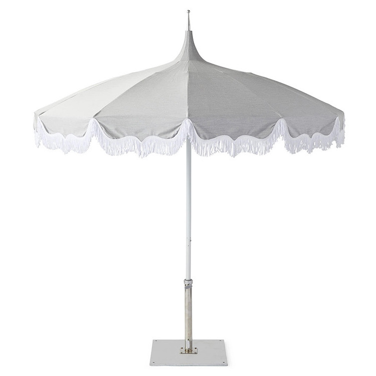 Customied Logo Luxury Vintage Pagoda Patio Umbrella Large Parasol Beach Umbrellas With Tassels