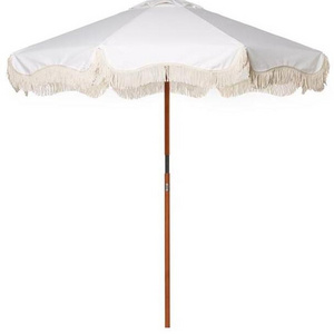 Custom Luxury Parasol Wooden Pole Canvas Tassels Diameter 2.2M Outdoor Garden Market Umbrella Wholesale