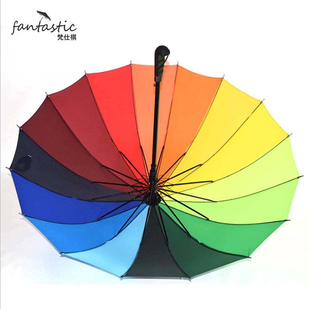 Promotion Hot Sale Accept Customized Logo 16 Bones Rainbow Straight Handle Umbrella/