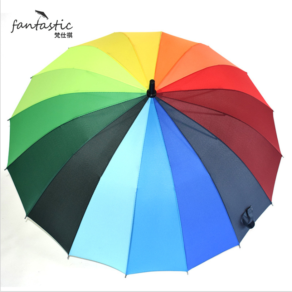 Promotion Hot Sale Accept Customized Logo 16 Bones Rainbow Straight Handle Umbrella/