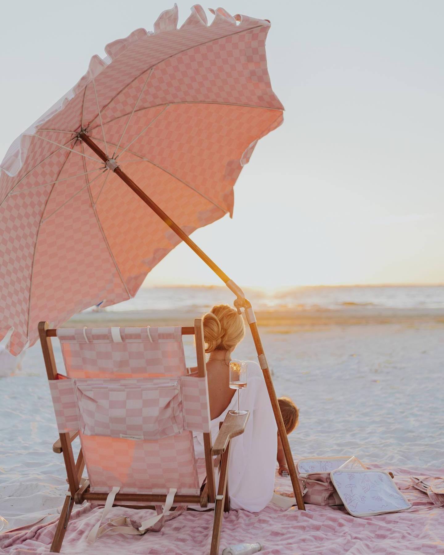 Wholesale Premium Sunshade Custom Printed Outdoor Light Weight Dusty Pink Check Beach Umbrella