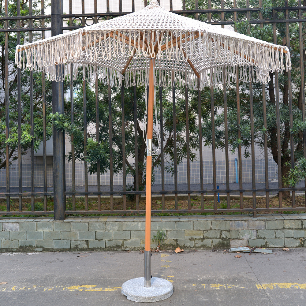 Handmade Tassels Woven Canopy Beach Umbrella With Macrame Fringe  Outdoor Patio Umbrella Beach Umbrella With Tassels