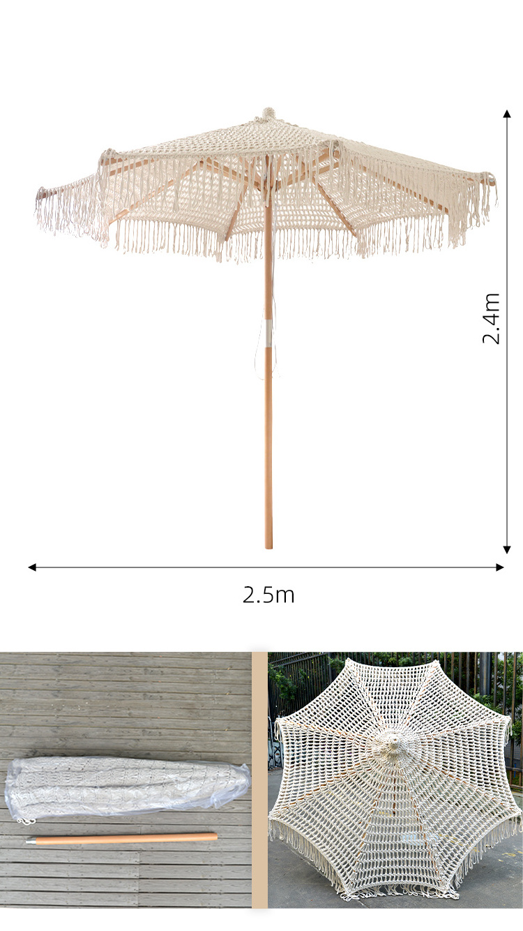 Handmade Tassels Woven Canopy Beach Umbrella With Macrame Fringe  Outdoor Patio Umbrella Beach Umbrella With Tassels