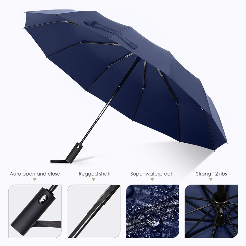 Fantastic UPF 50+ UV Folding Umbrella Windproof 10/12 Ribs Fibreglass Travel Compact Umbrella Foldable Automatic Open Umbrella