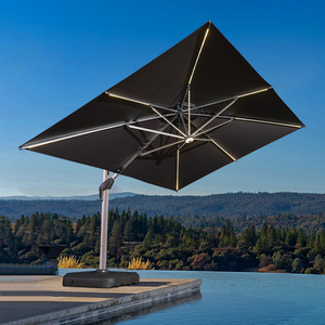 Outdoor Leisure Goods Garden Aluminium Pearl White Heavy Duty Solar Light Parasol Rectangle Cantilever Roman Patio Umbrellas