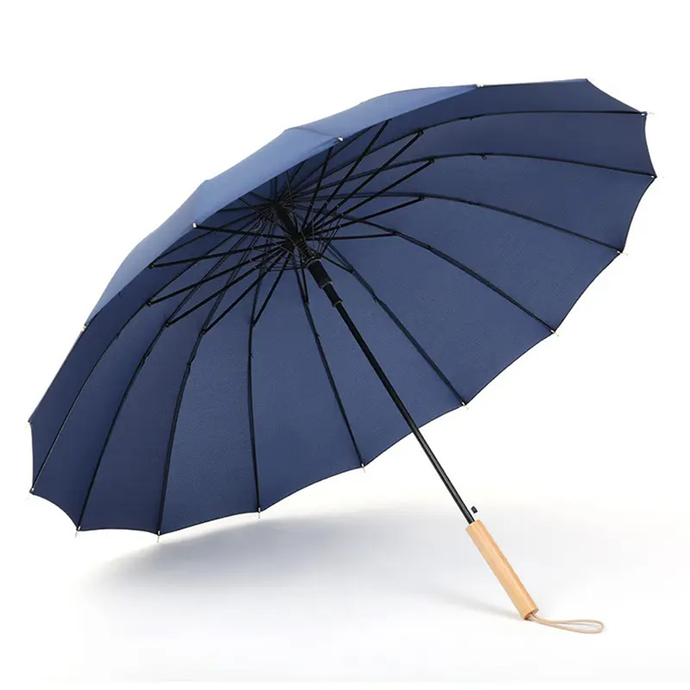 16 Ribs Enlarge Canopy Long Handle Umbrellas Big Size,25 Inch Straight Umbrellas with Solid Wood Handle/