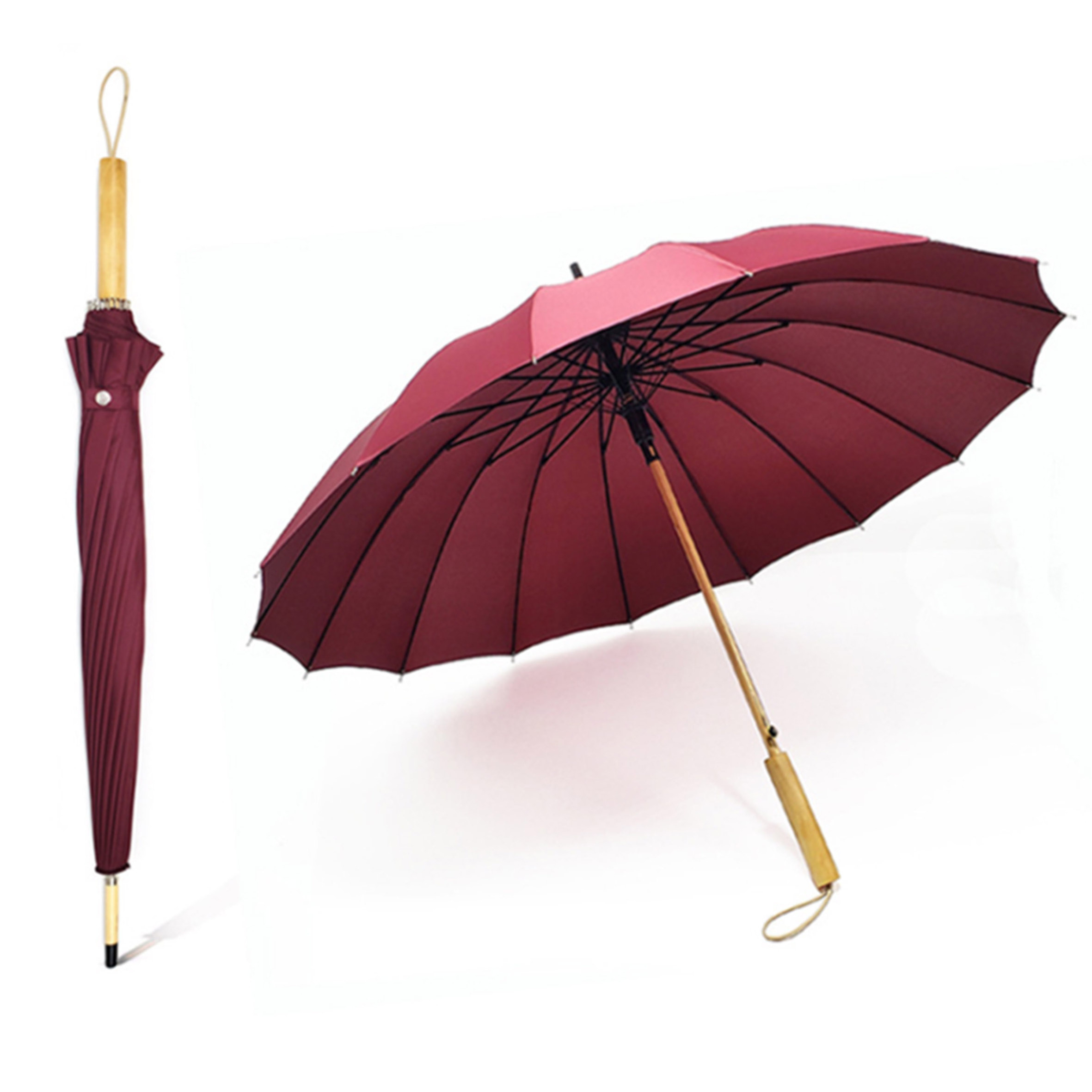 16 Ribs Enlarge Canopy Long Handle Umbrellas Big Size,25 Inch Straight Umbrellas with Solid Wood Handle/