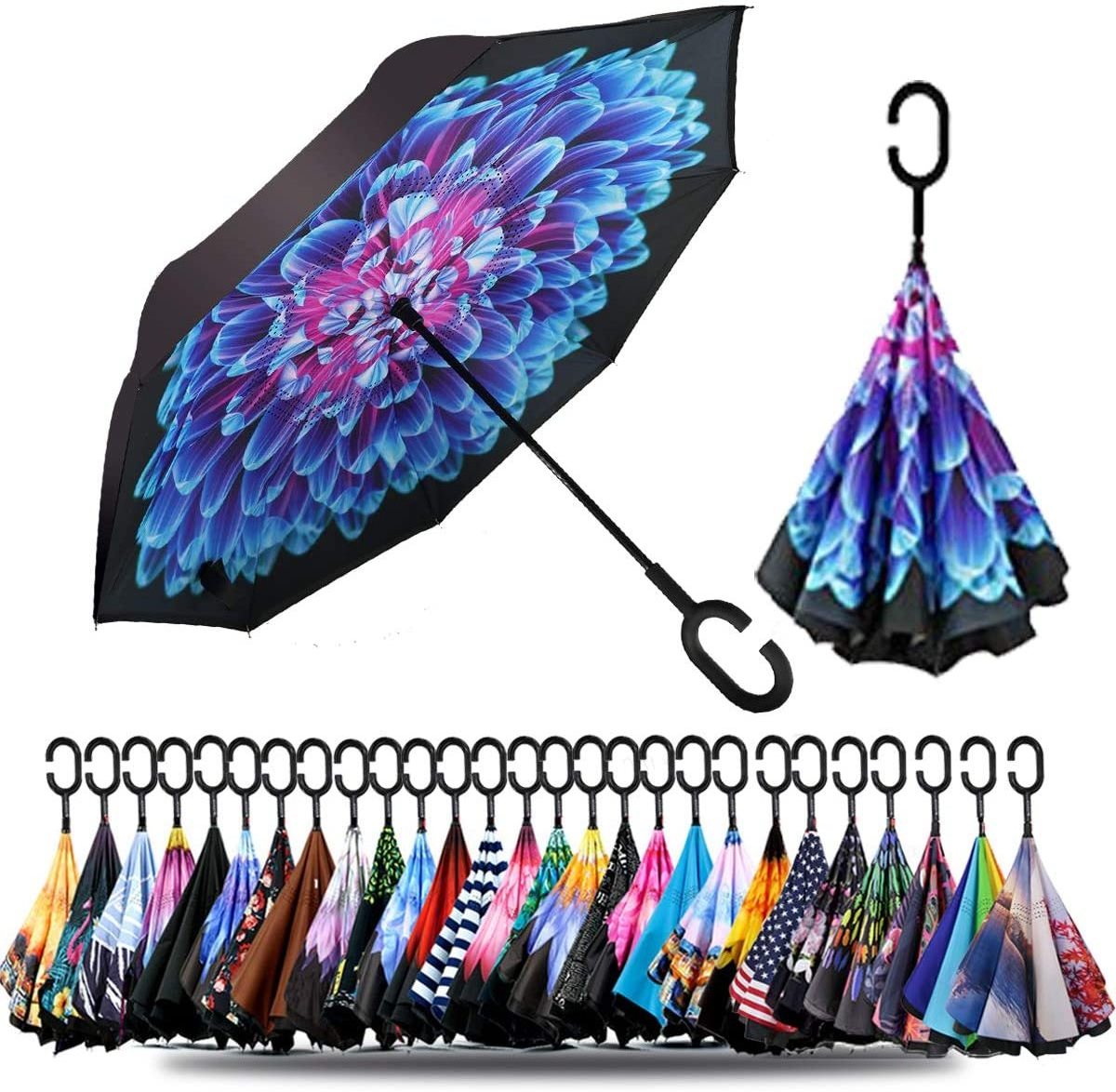 New Design Reverse Close Inverted Folding,Umbrellas 23 inch 8 ribs With Shoulder Strap Sleeve/