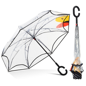 Seeing Through Fully Clear 14 Ribs Transparent Golf,Umbrellas for Girls with Black Handle/