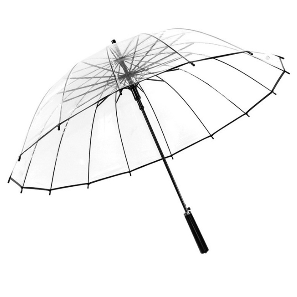 Seeing Through Fully Clear 14 Ribs Transparent Golf,Umbrellas for Girls with Black Handle/