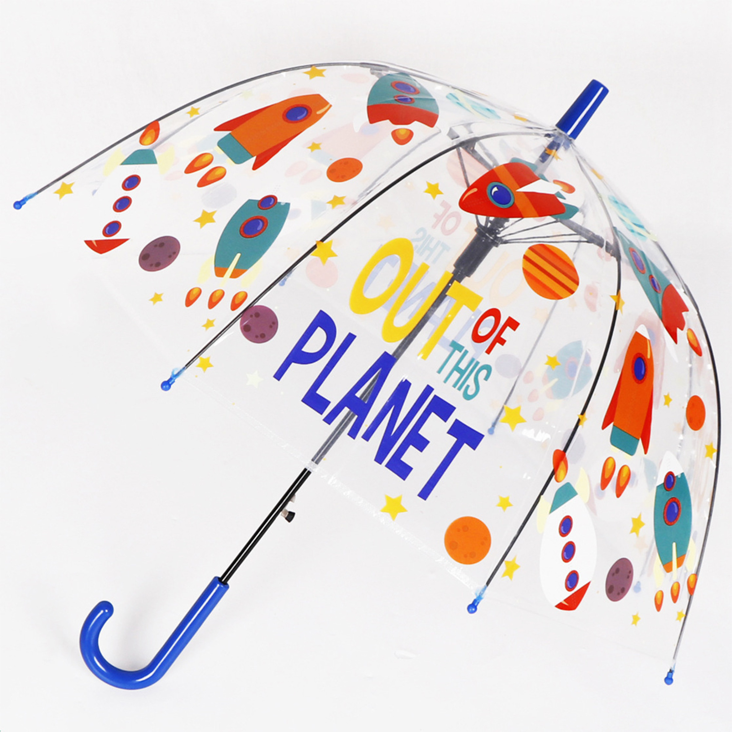 One piece Clear PVC Dome Bubble Umbrellas Kids,Transparent Carton Rain Umbrellas with Easy Grip Handle/