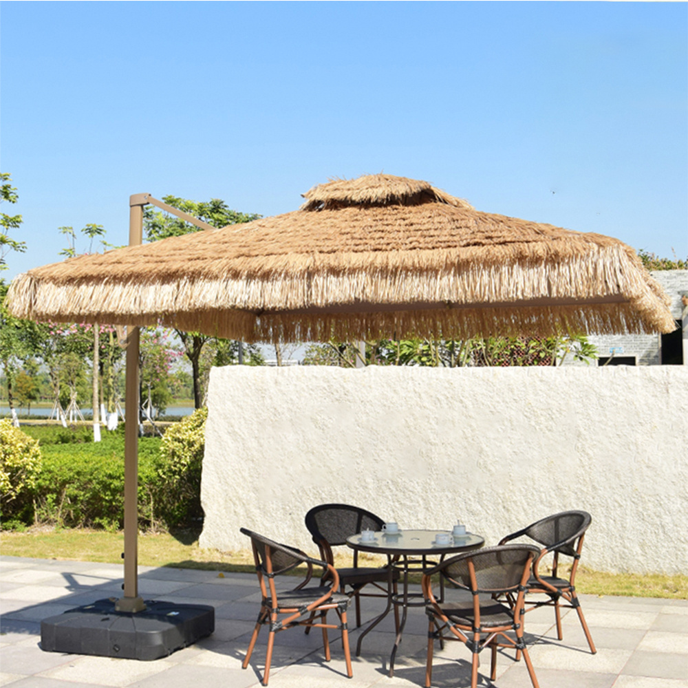 9ft Thatched Patio Solar Umbrellas with Tilt,32 built in LED lights 2 Tier Hawaiian Style Beach Patio Umbrellas NO Base/