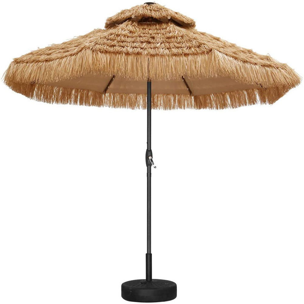 9ft Thatched Patio Solar Umbrellas with Tilt,32 built in LED lights 2 Tier Hawaiian Style Beach Patio Umbrellas NO Base/