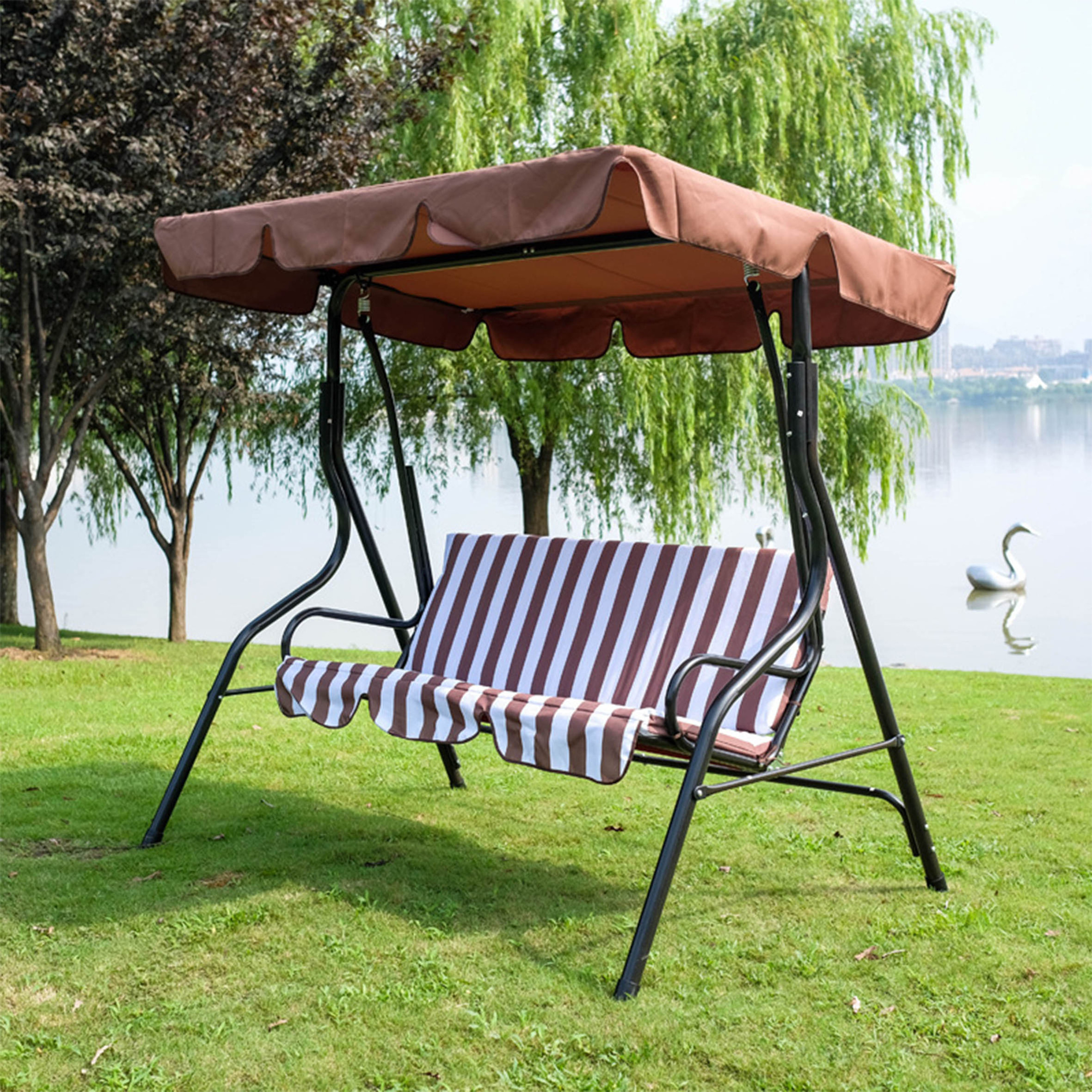 Hammock Chair Hanging Rope Swing Large Tassel Hanging Chair,with Pockets Cotton Woven Durable Lightweight and Portable/