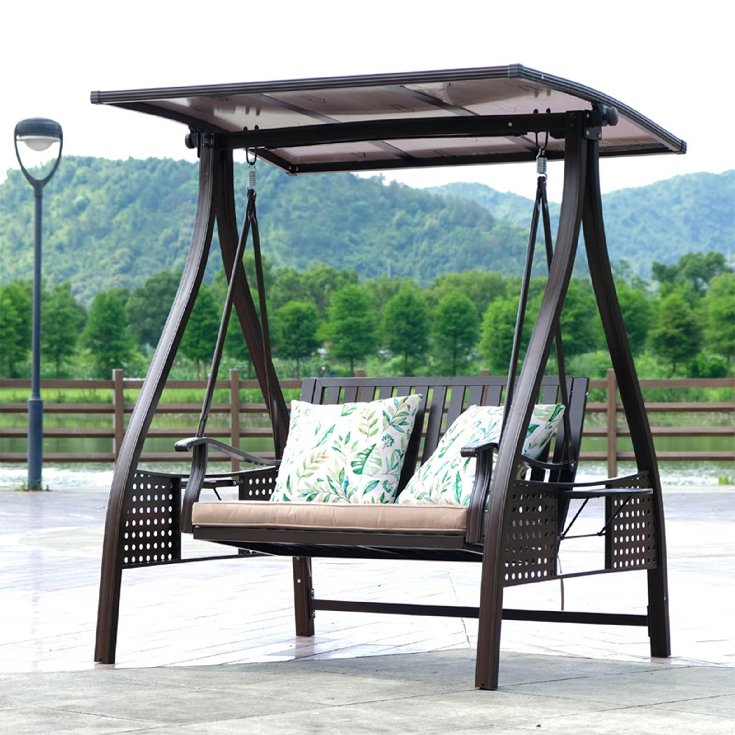 Outdoor Indoor Rope Hanging Swing Chair Garden Single Patio,Rattan Egg Cushion Metal Stand Wicker Hammock Double Seat For/