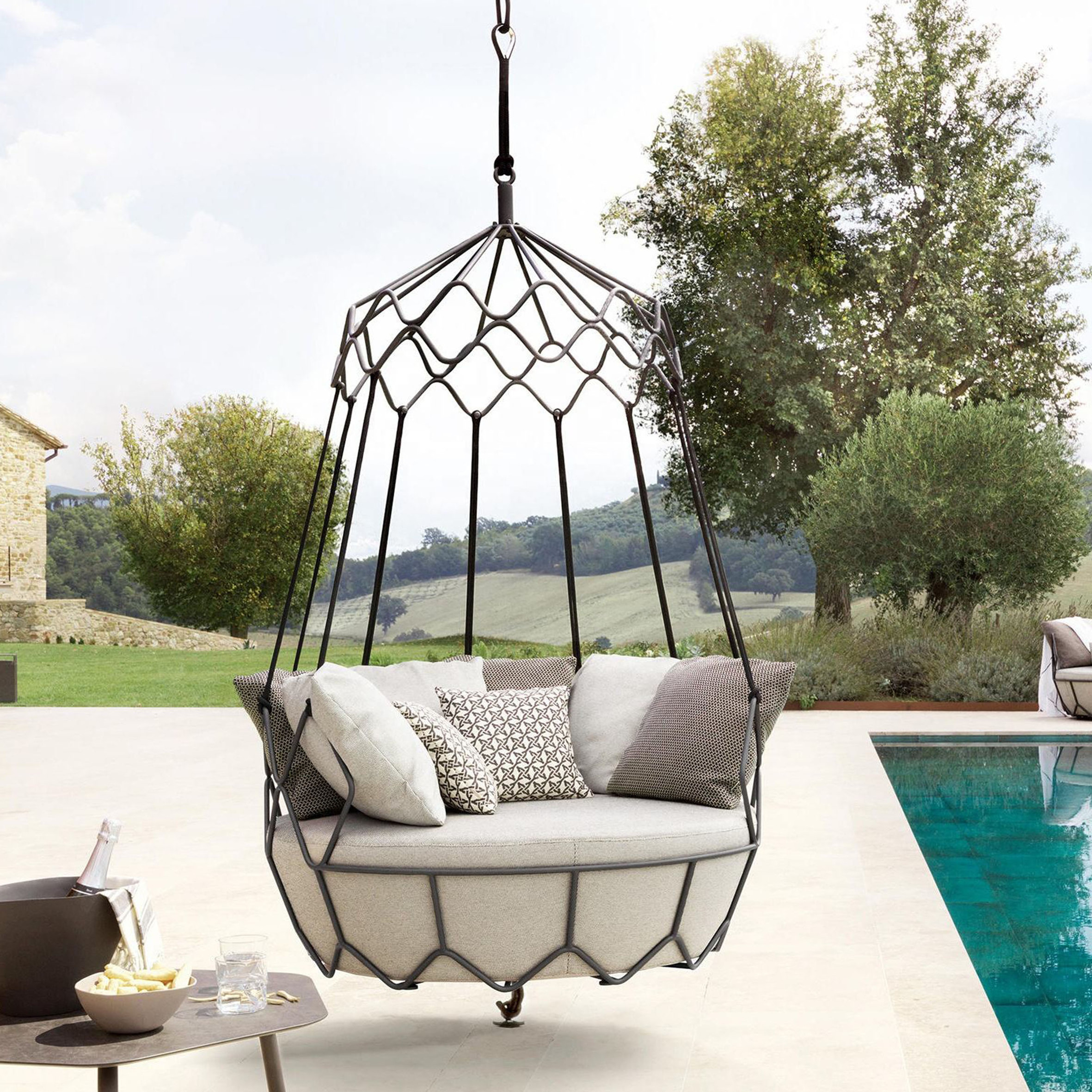 Patio Swings Modern Outdoor Lawn Hammock Hanging,Swing Seat Set Balcony Patio LED Swing Chair With Stand/