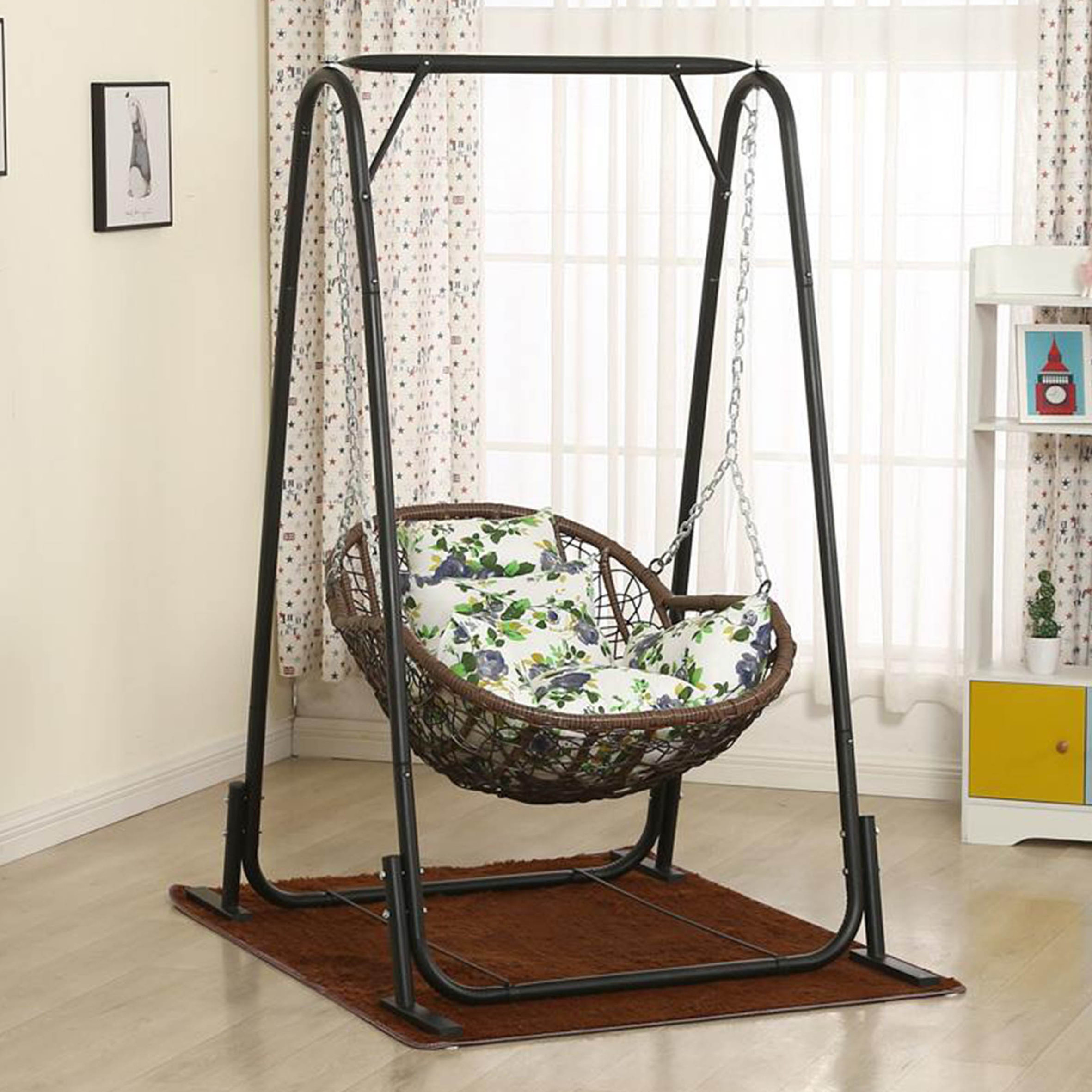 Custom Size double seat egg chair swing with cushion,garden hanging basket Rattan Hanging Chair/