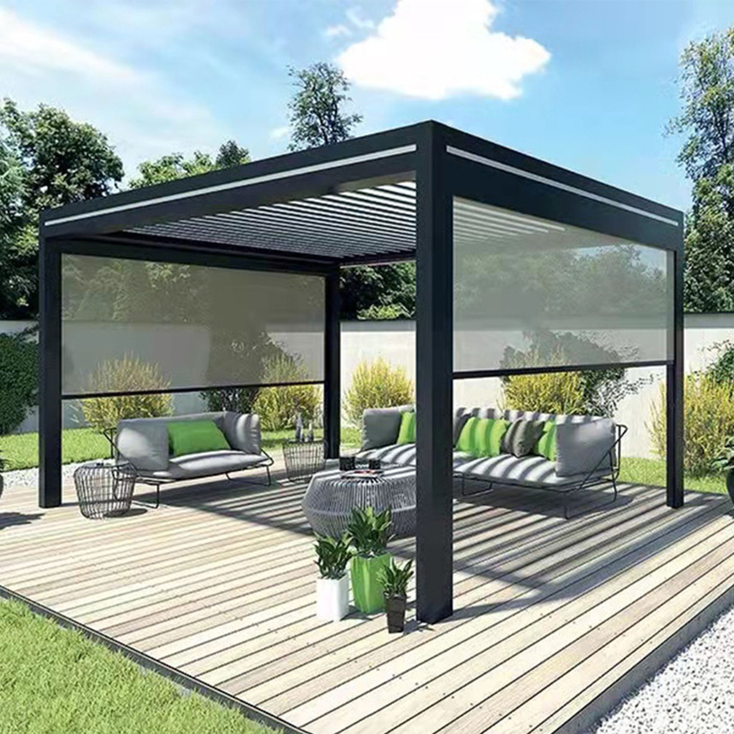 13Years of Supplying Aluminum Movable Louver Gazebo Pergola,Roof With Glass Sliding Door And Side Blinds/