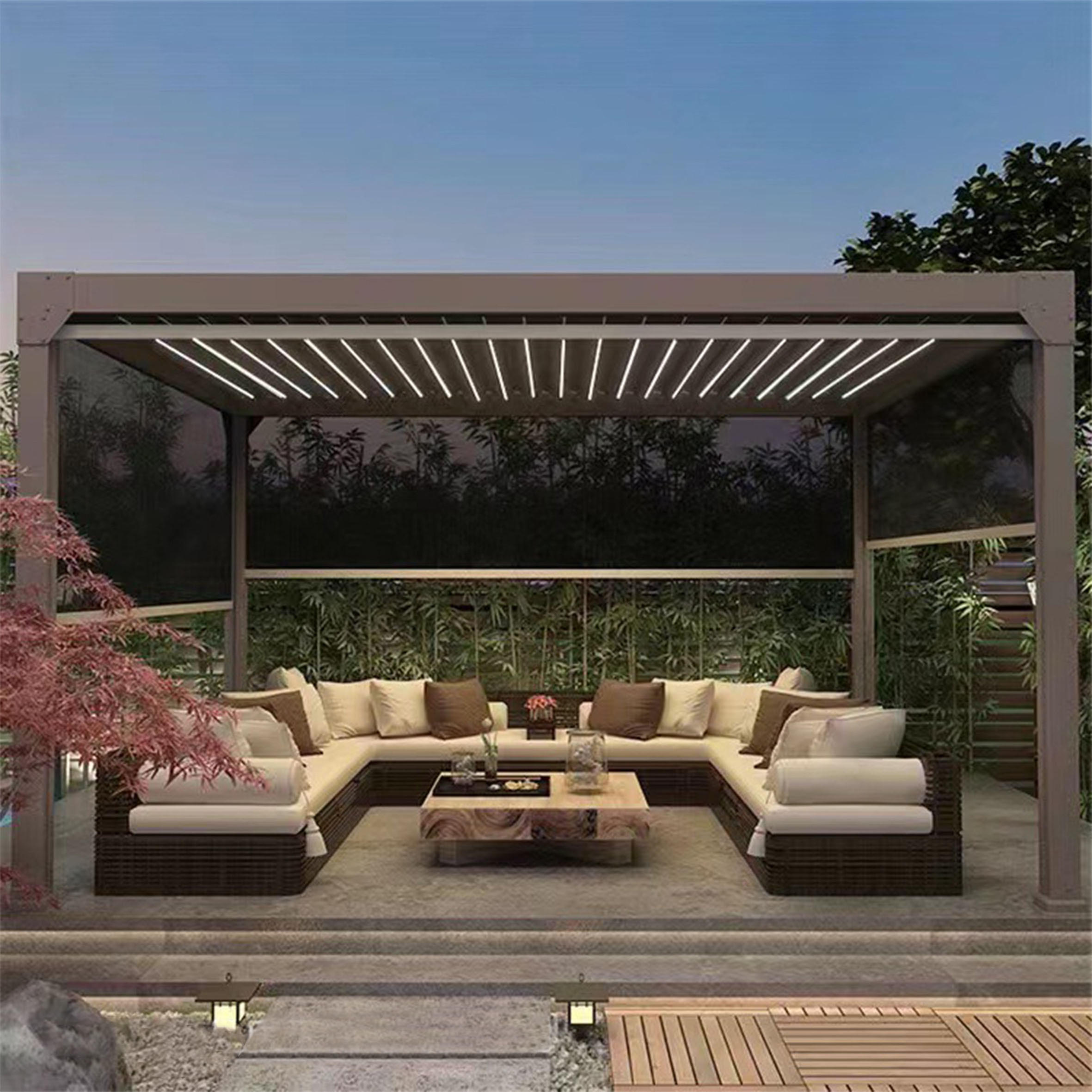 13Years of Supplying Aluminum Movable Louver Gazebo Pergola,Roof With Glass Sliding Door And Side Blinds/