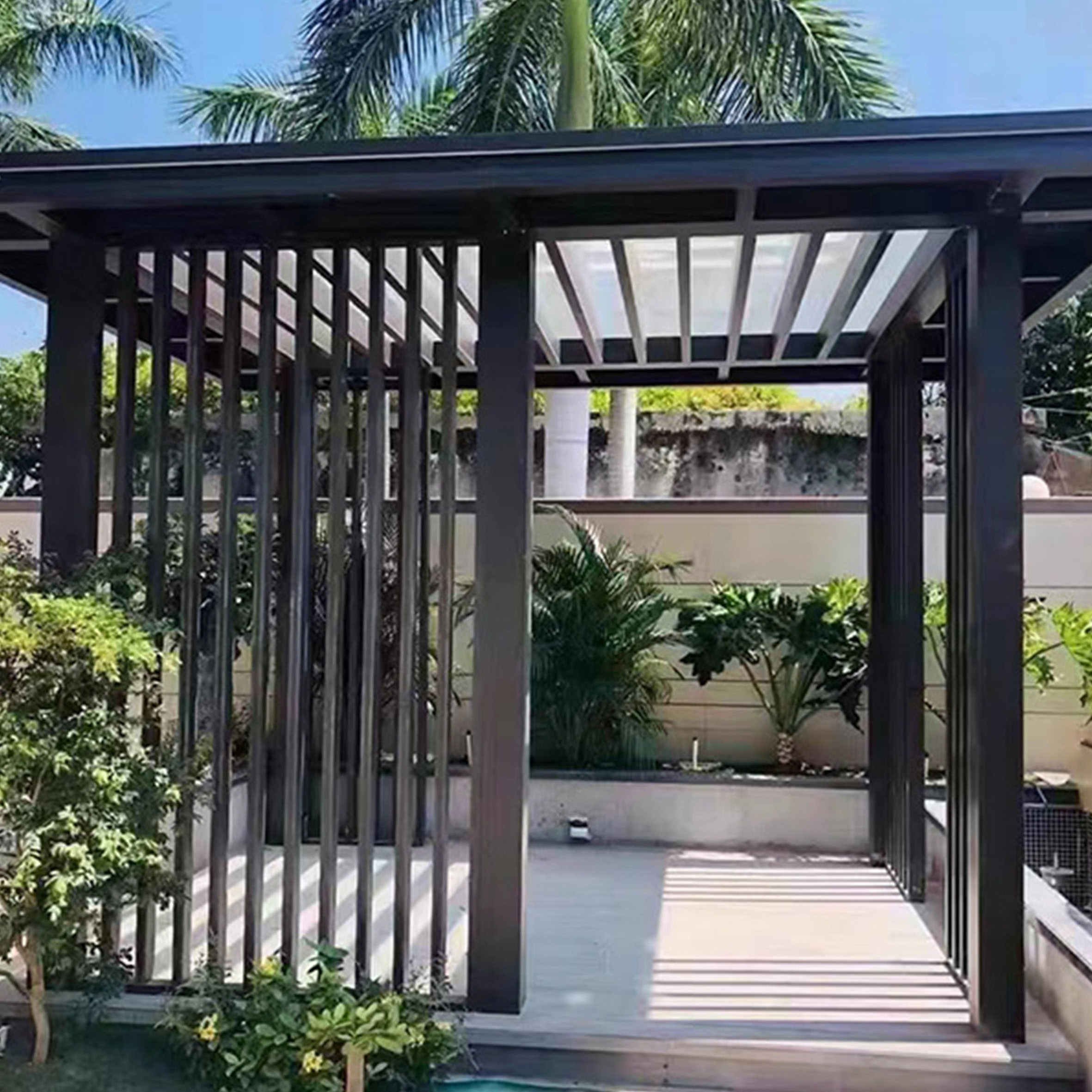 Customized Patio Garden Louver with Retractable,Awning Sunshade Canopy louver window with exhaust fan/