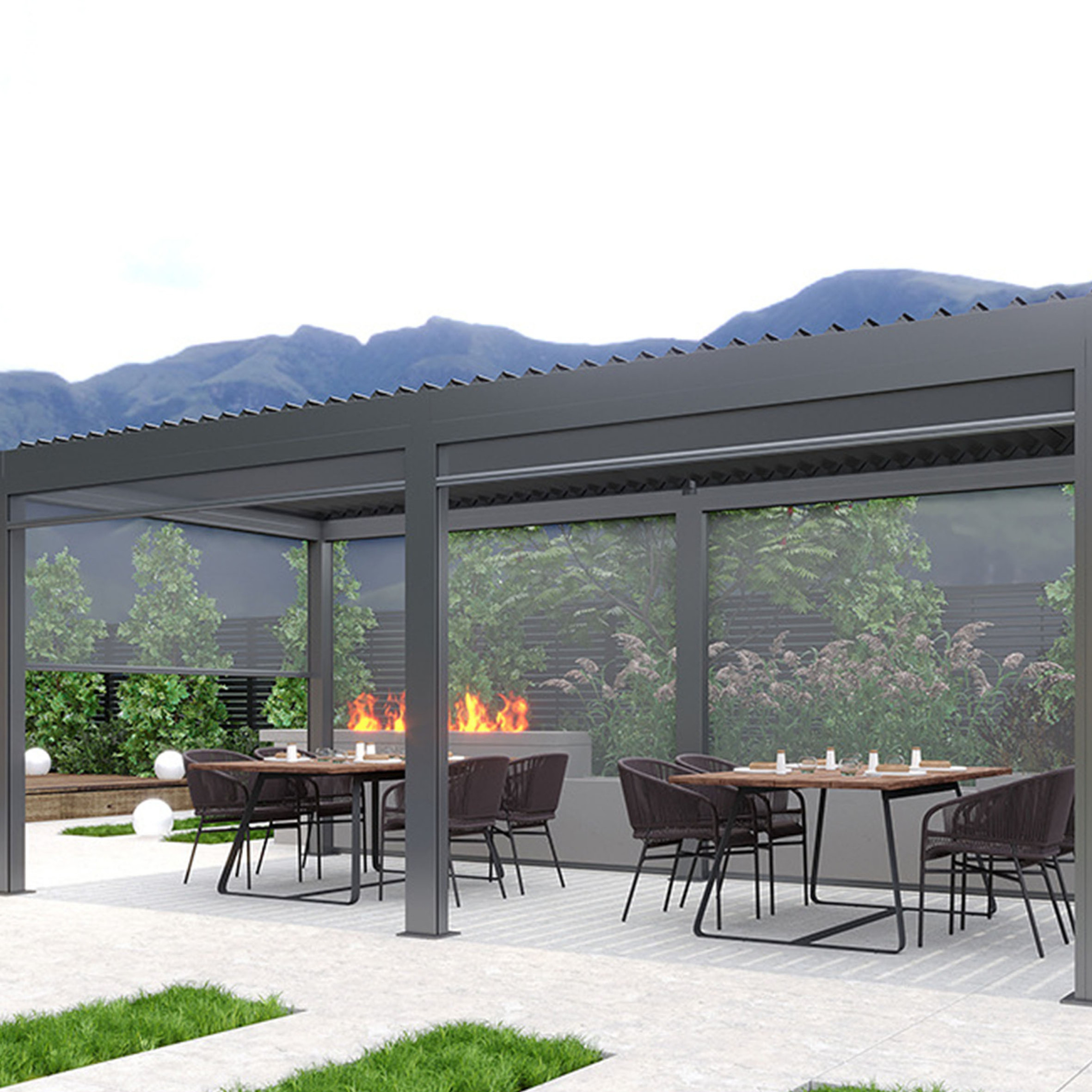 Outdoor Waterproof Awning Pergola,Automatic Aluminum Gazebo Retractable Roof with Side Blinds/