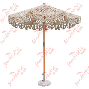 Bohemia cotton rope macrame parasols 2.5m wooden pole handmade tassels woven canopy beach umbrella with macrame fringe