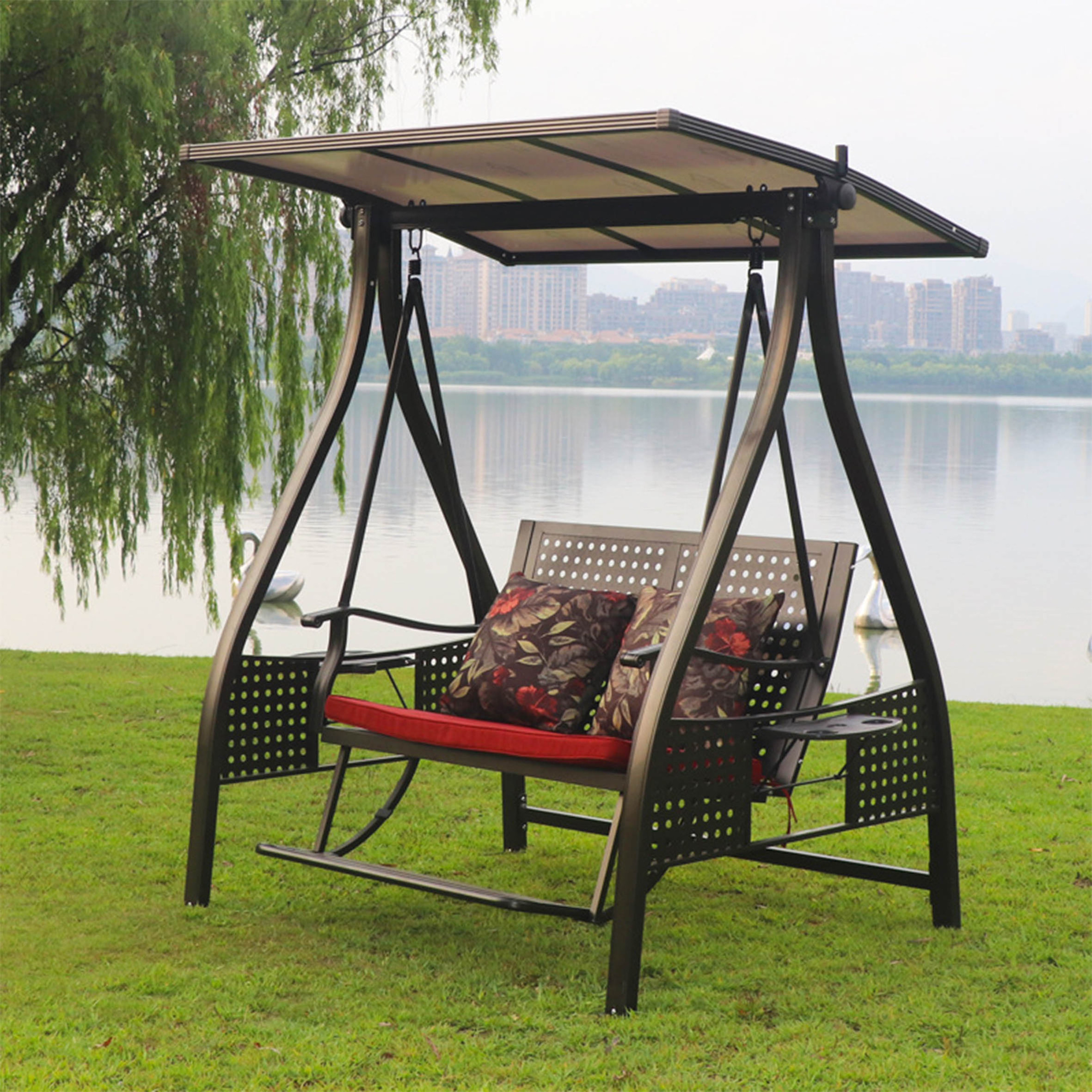 Outdoor Rattan Wicker Double Seat Hanging Egg Swing Chair,with Metal Stand Furniture Color Material Origin General Place Model/