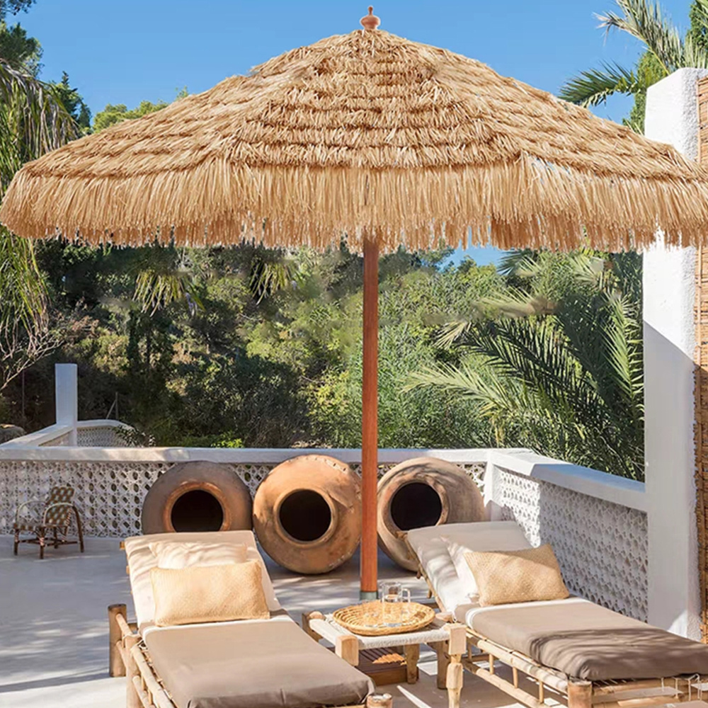 65 ft Portable Thatched Beach Umbrellas Adjustable,Tilt Sturdy Frame Premium Polyester Fabric Poolside Backyard Umbrellas/