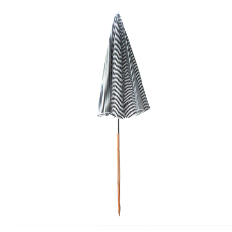 Commercial Grade Outdoor Advertising Custom Tassel Black And White Stripes Wooden Pole  Beach Umbrella