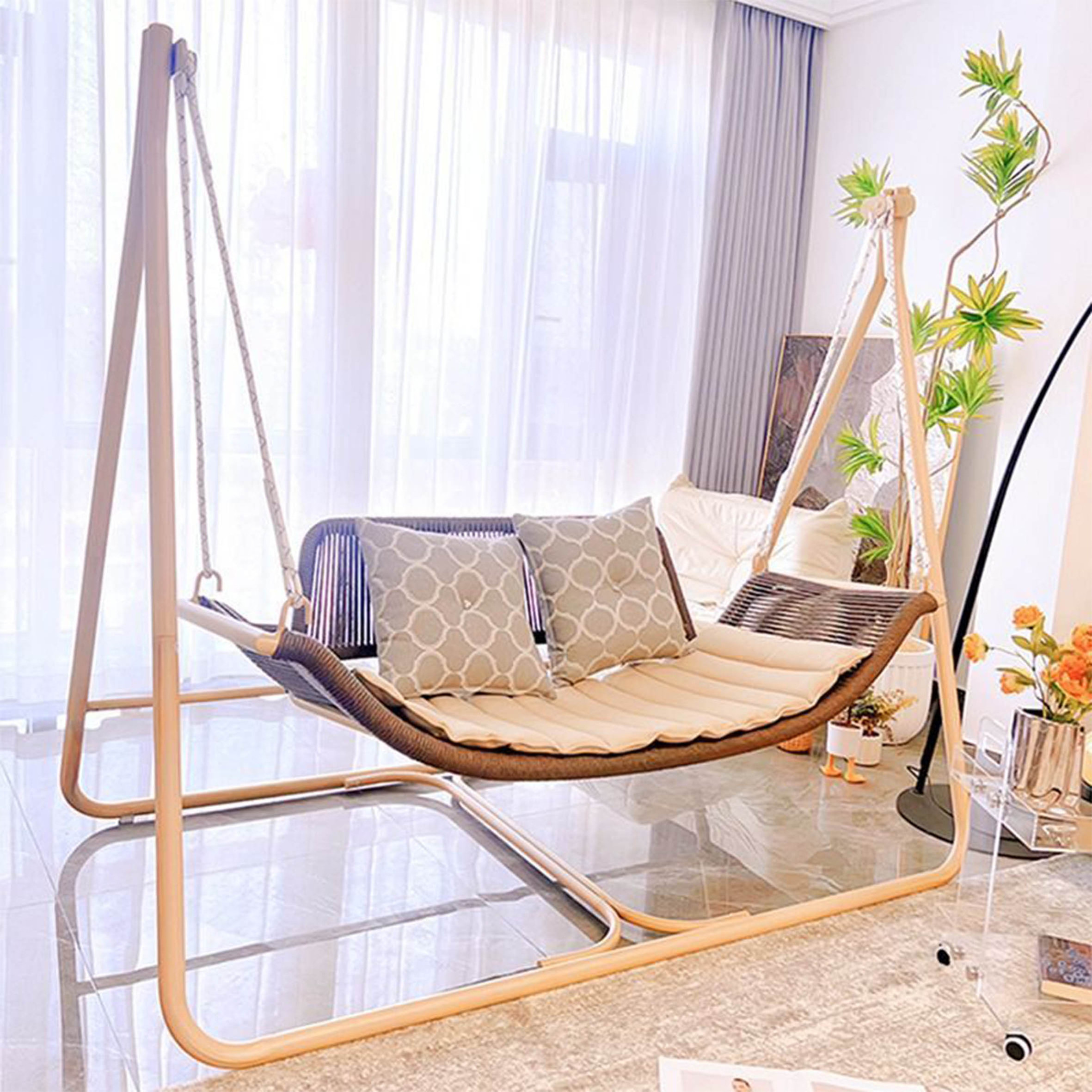 Wholesale Luxury Hooks Hammock furniture Hanging,Round Rattan patio swings chair bed for garden outdoor/