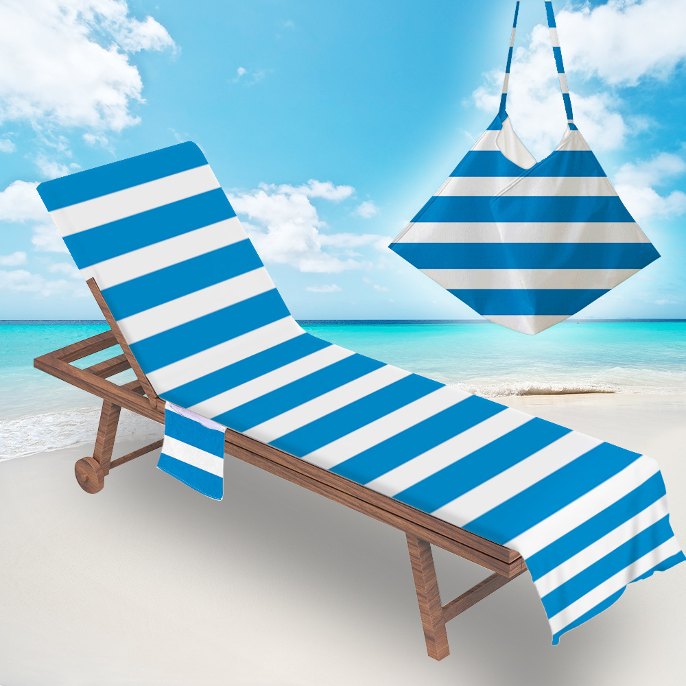 Summer Microfiber Recliner Beach Towel Fashion Print Sunbathing Sling Chair Cover with Pocket Lazy Lounger