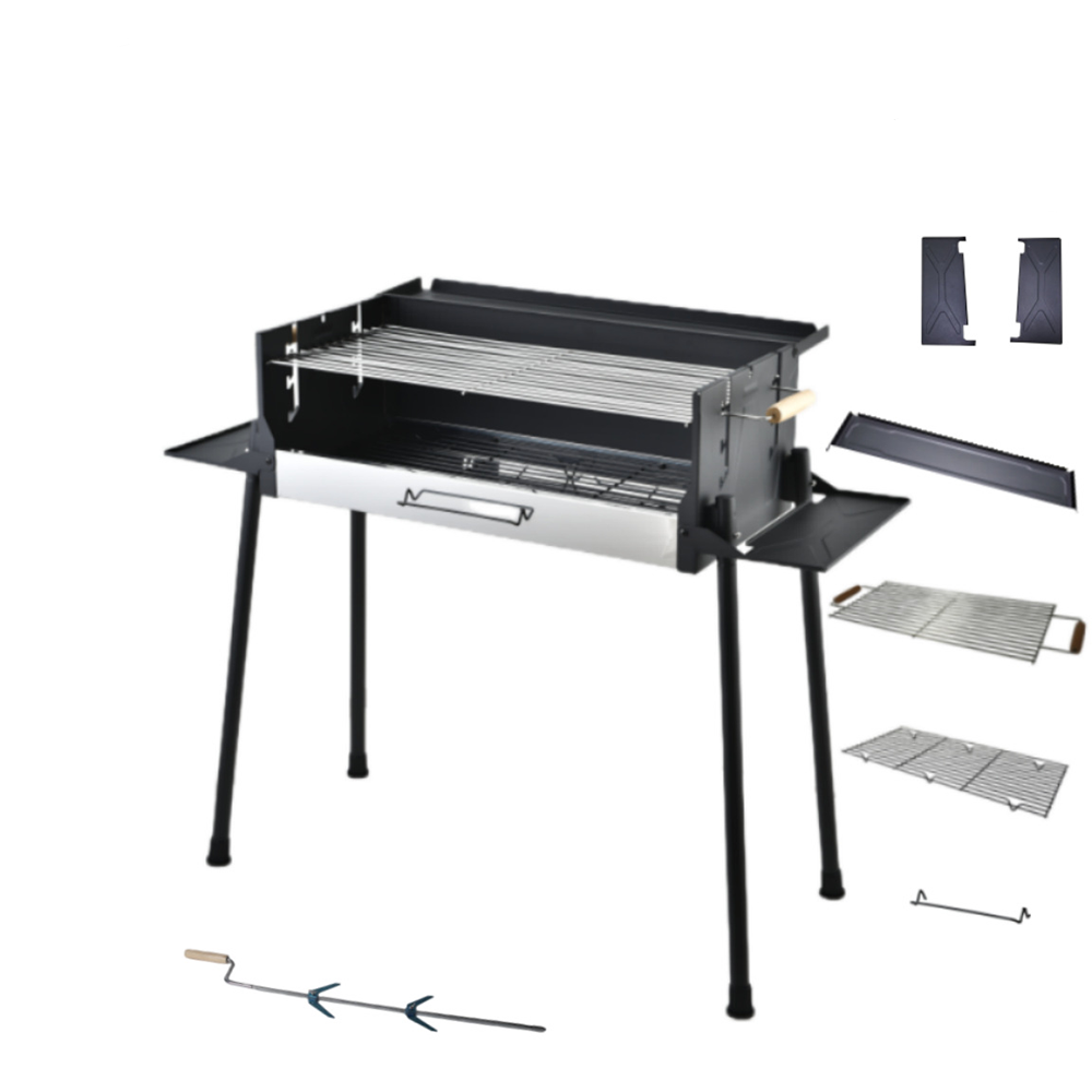 Backyard Portable 3-in-1 Steel Meat BBQ Grill Smokeless Trolley,Folding Feature Outdoor Charcoal Smoker Stove Box Style Grill/