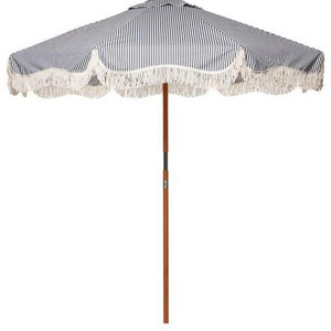 Custom Luxury Parasol Pole Canvas Tassels Diameter 2.2M Outdoor Wooden Beach Umbrella