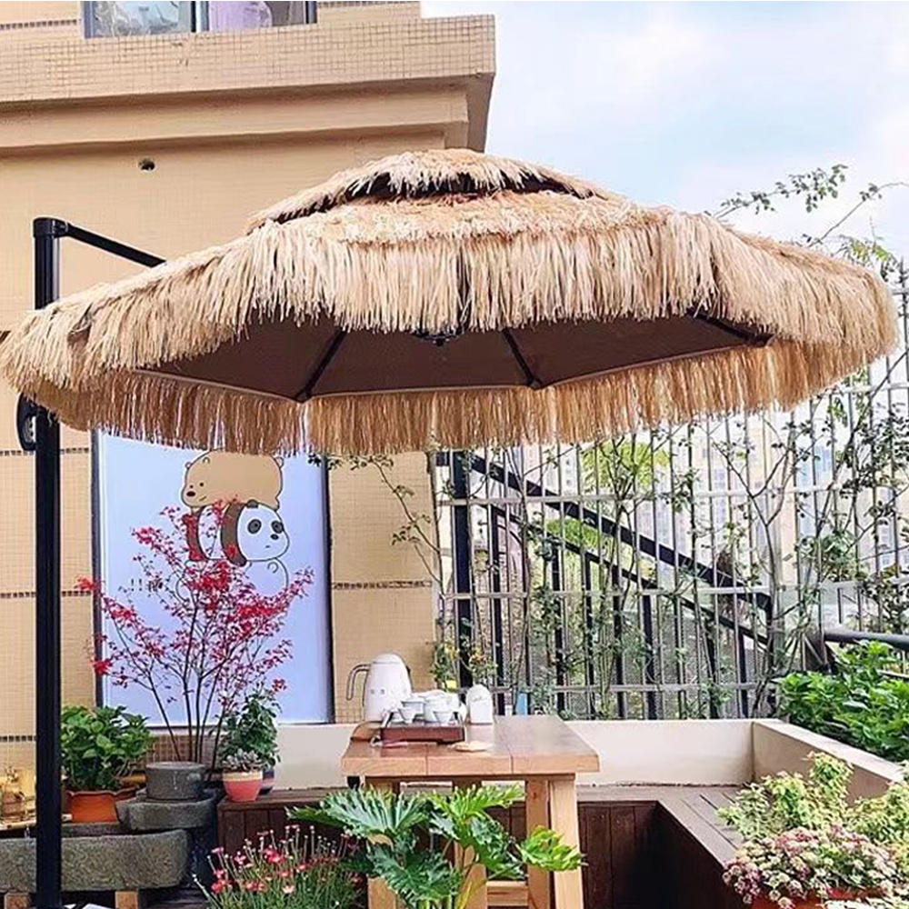 Patio Umbrellas with Fringe Outdoor Tassel Umbrellas,UPF50 Steel Pole and Steel Ribs Push Button Tilt/