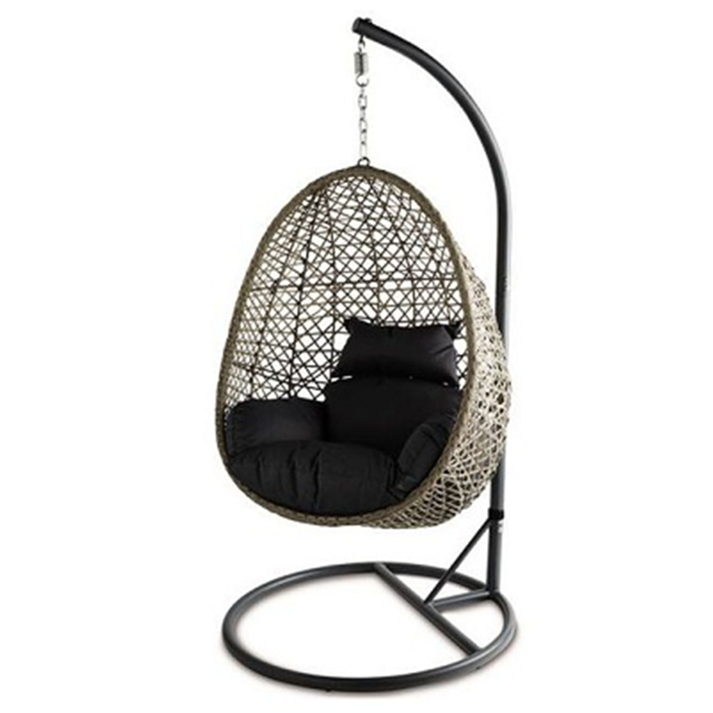 Luxurious Black Pe Rattan Weaving Steel,Power Coating Frame Waterproof Cushion Hanging Egg Chair With Stand/