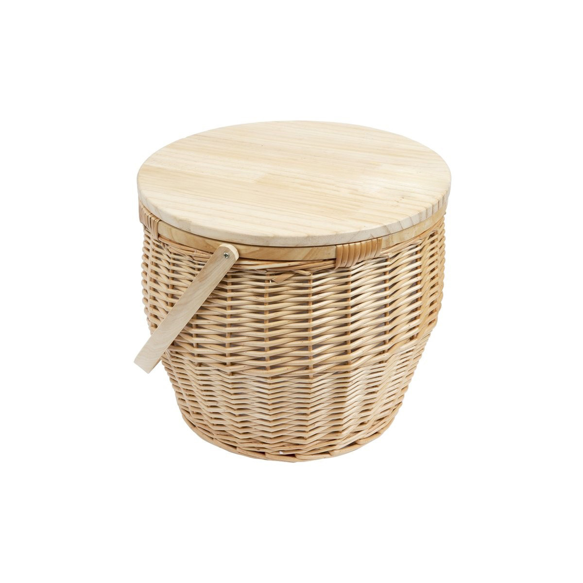 Round Wicker Beach Basket Manufacture Foldable Rattan Picnic Basket Cooler Insulated Set With Wood Lid