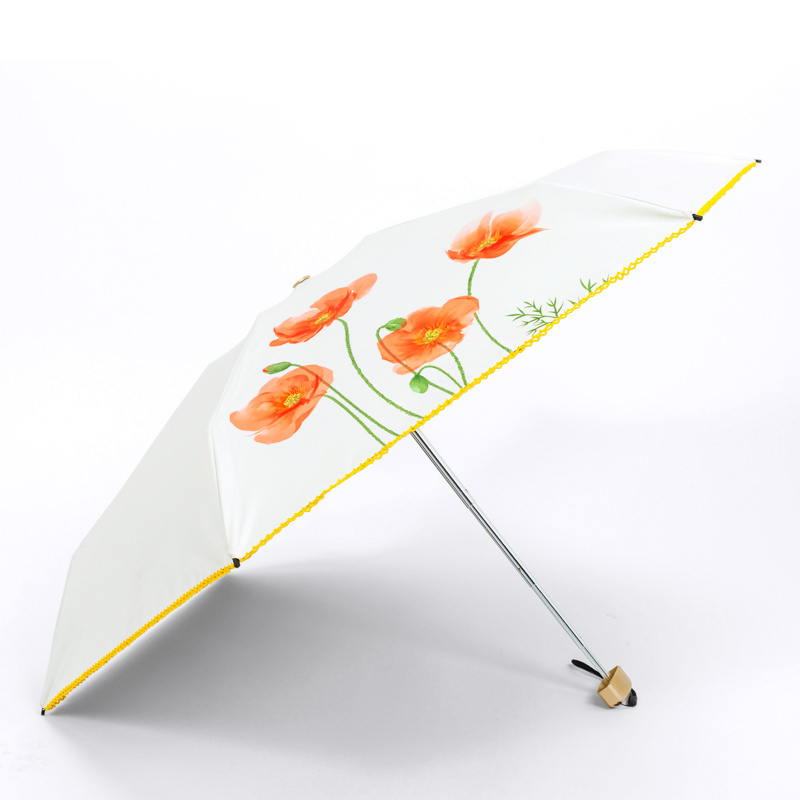 Super Convenient Pocket Beautiful Children Girls Manual Open Full Design Print Folding Small Head Mini Size Umbrella