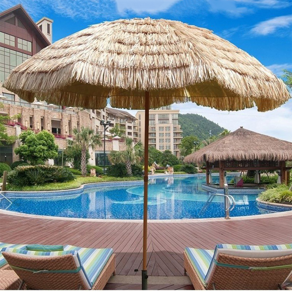 82 Feet Thatched Hula Beach Crank Open,System in Natural Retro Style straw beach Umbrellas/