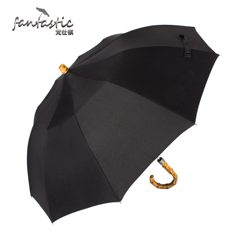 Classic foldable large umbrella fold deco umbrella with hook bamboo handle