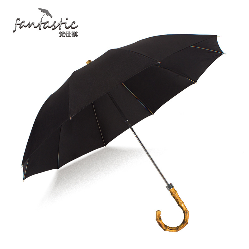 Classic foldable large umbrella fold deco umbrella with hook bamboo handle