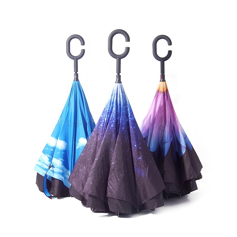 Pattern Design Custom Hands-free Reverse Umbrella Upside Down