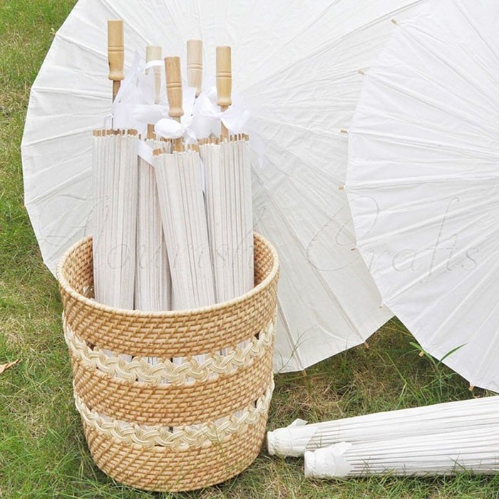 Personalized Gift Custom Chinese Classical Style Straight Weeding  Traditional Handmade White Oil Paper Umbrella