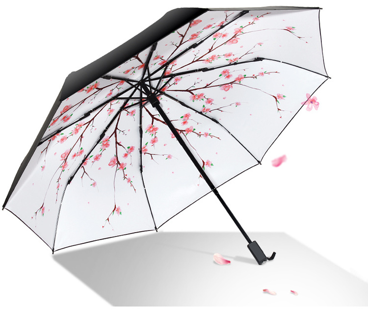 Delicate Art Design Cherry Blossom 3 Fold Custom Full Floral Sakura Print Umbrella With Digital Print