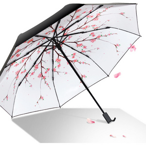 Delicate Art Design Cherry Blossom 3 Fold Custom Full Floral Sakura Print Umbrella With Digital Print