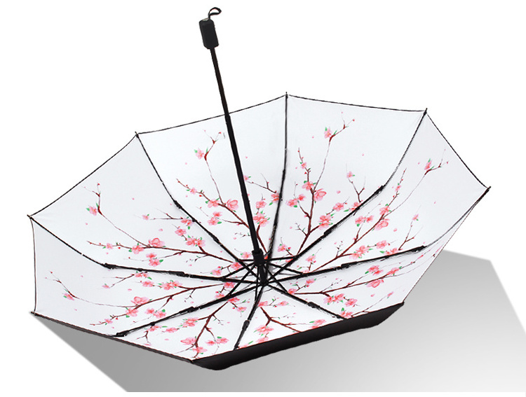 Delicate Art Design Cherry Blossom 3 Fold Custom Full Floral Sakura Print Umbrella With Digital Print