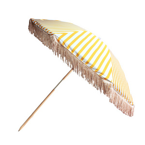 Super Cool Wooden Pole Tassels Patio Outdoor Decorative Commercial Beach Umbrella With Fringe Trim