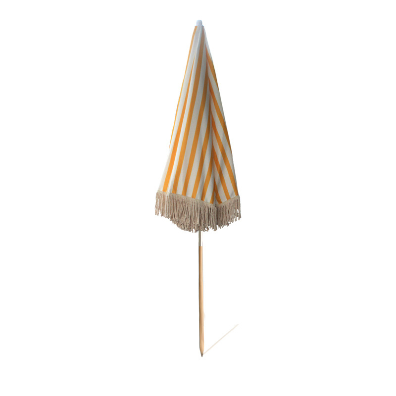 Super Cool Wooden Pole Tassels Patio Outdoor Decorative Commercial Beach Umbrella With Fringe Trim