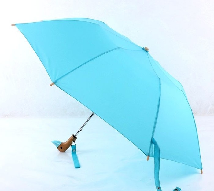 3 Fold Custom Kids Lovely Fancy Wooden Multi-color Animal Yellow Bird Duck Head Handle Umbrella