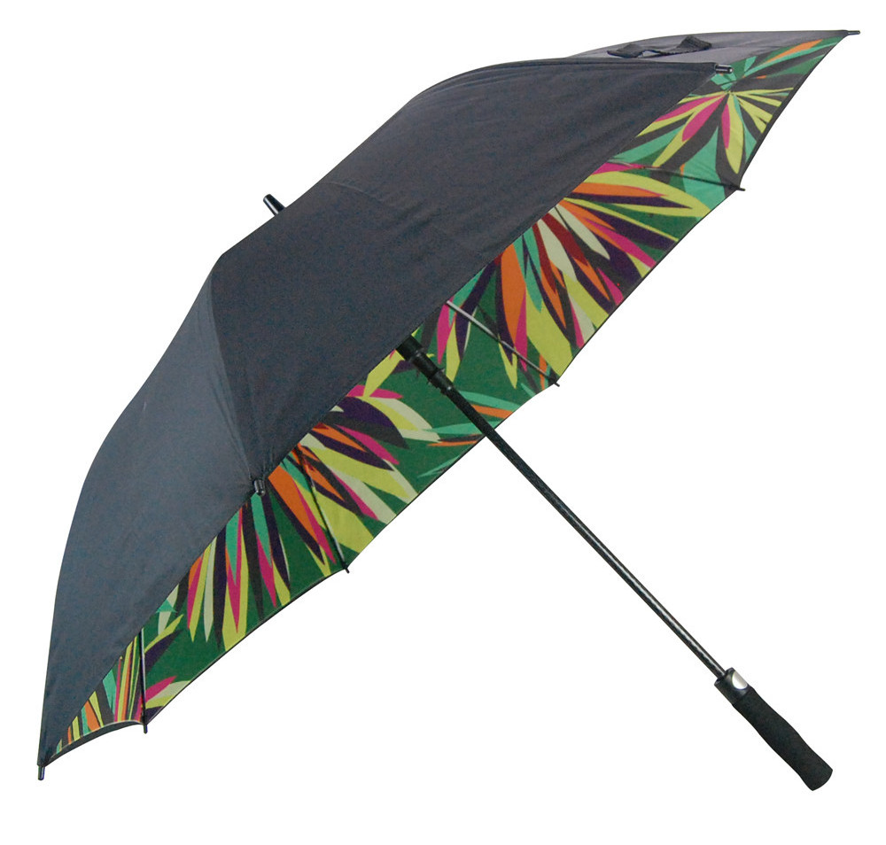 The Newest Promotional High Quality Fiberglass Frame Sublimation Full Color Printed Custom Double Layer Golf Umbrella